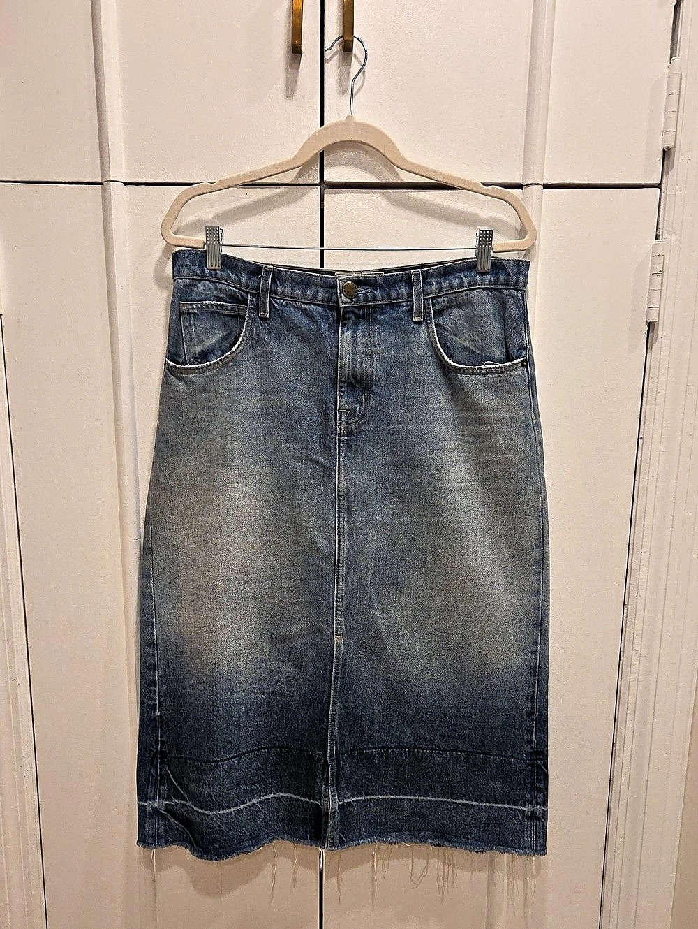 Current/Elliott The Midi Skirt Denim Midi Skirt Blue Waist 30